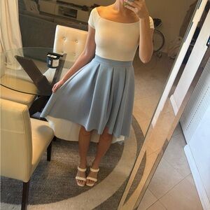 Off the Shoulder Blue and white High Low Dress
